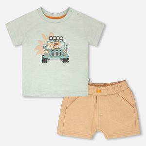 Organic Cotton T-Shirt And Short Set Mint Green And Beige - Image 8
