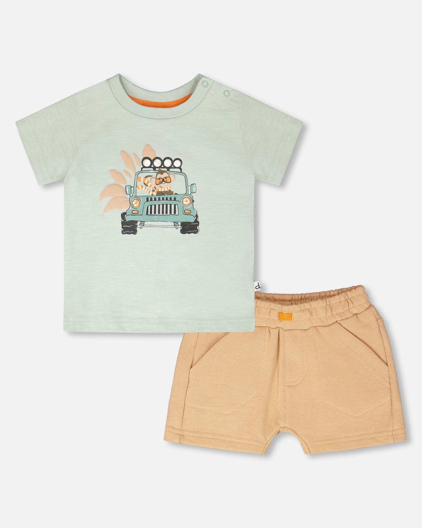 Organic Cotton T-Shirt And Short Set Mint Green And Beige - Image 11