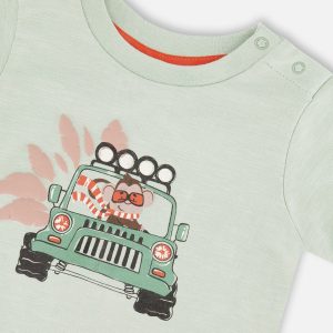Organic Cotton T-Shirt And Short Set Mint Green And Beige - Image 3