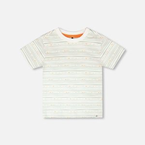 Organic Cotton T-Shirt White Printed Mint Green Lines - Image 6