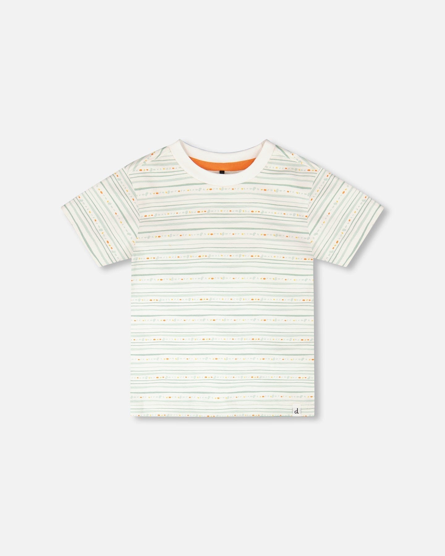 Organic Cotton T-Shirt White Printed Mint Green Lines - Image 11