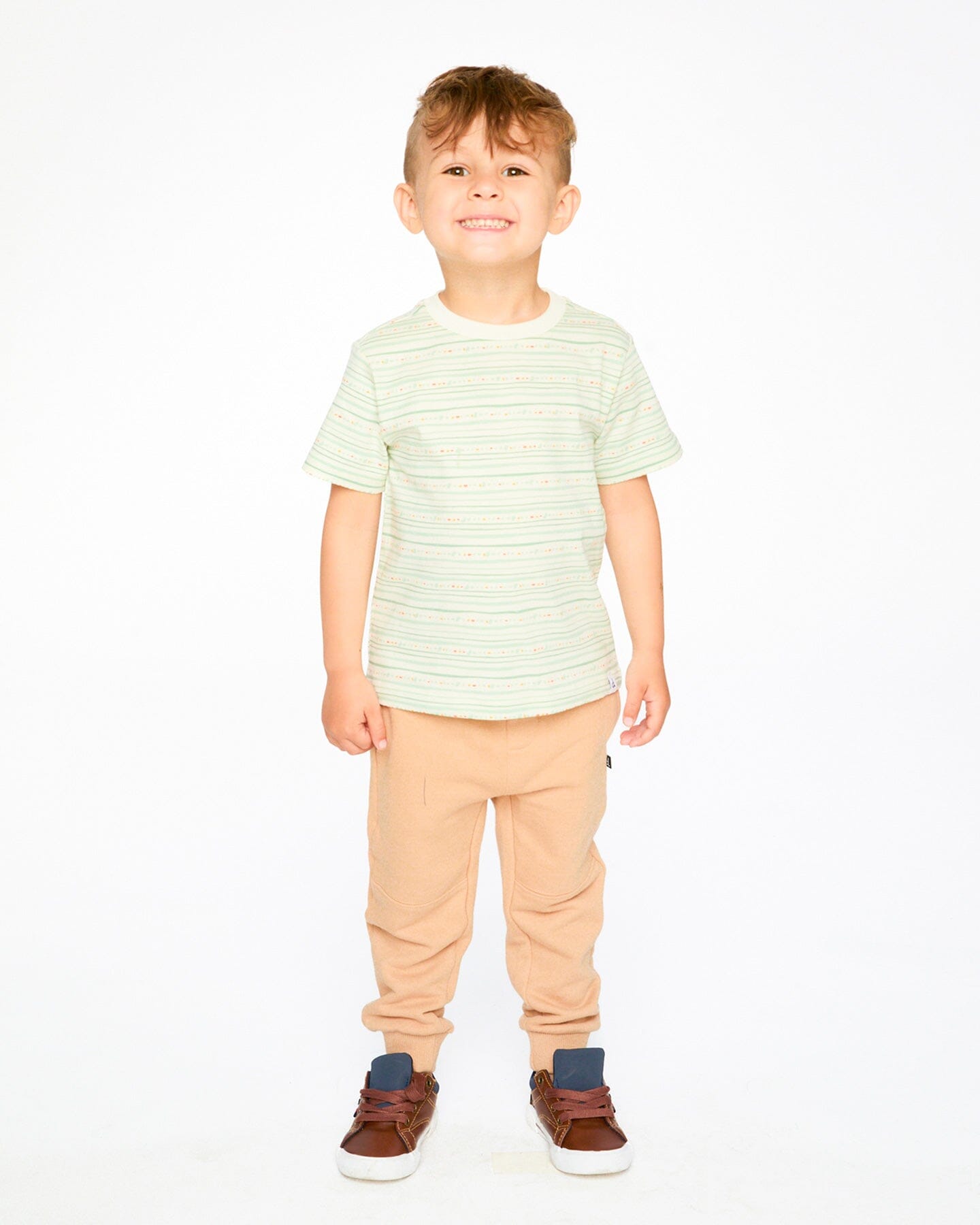 Organic Cotton T-Shirt White Printed Mint Green Lines - Image 2