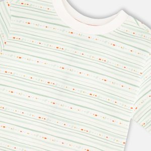 Organic Cotton T-Shirt White Printed Mint Green Lines - Image 4