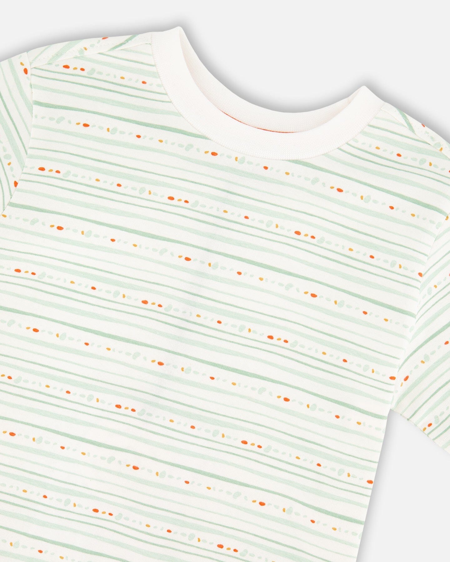 Organic Cotton T-Shirt White Printed Mint Green Lines - Image 4