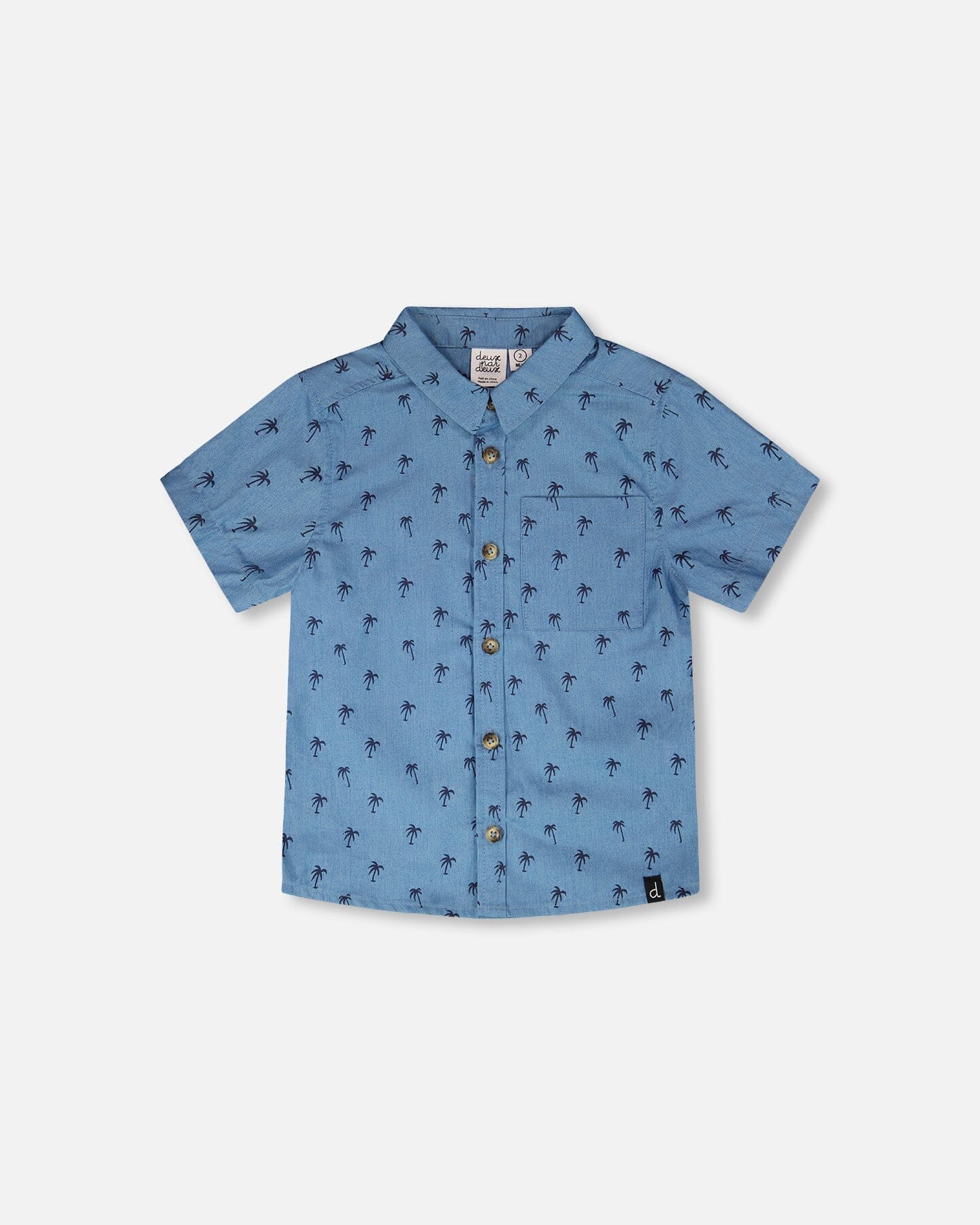 Short Sleeve Chambray Shirt Blue Palm Print - Image 9