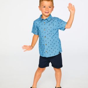 Short Sleeve Chambray Shirt Blue Palm Print - Image 4