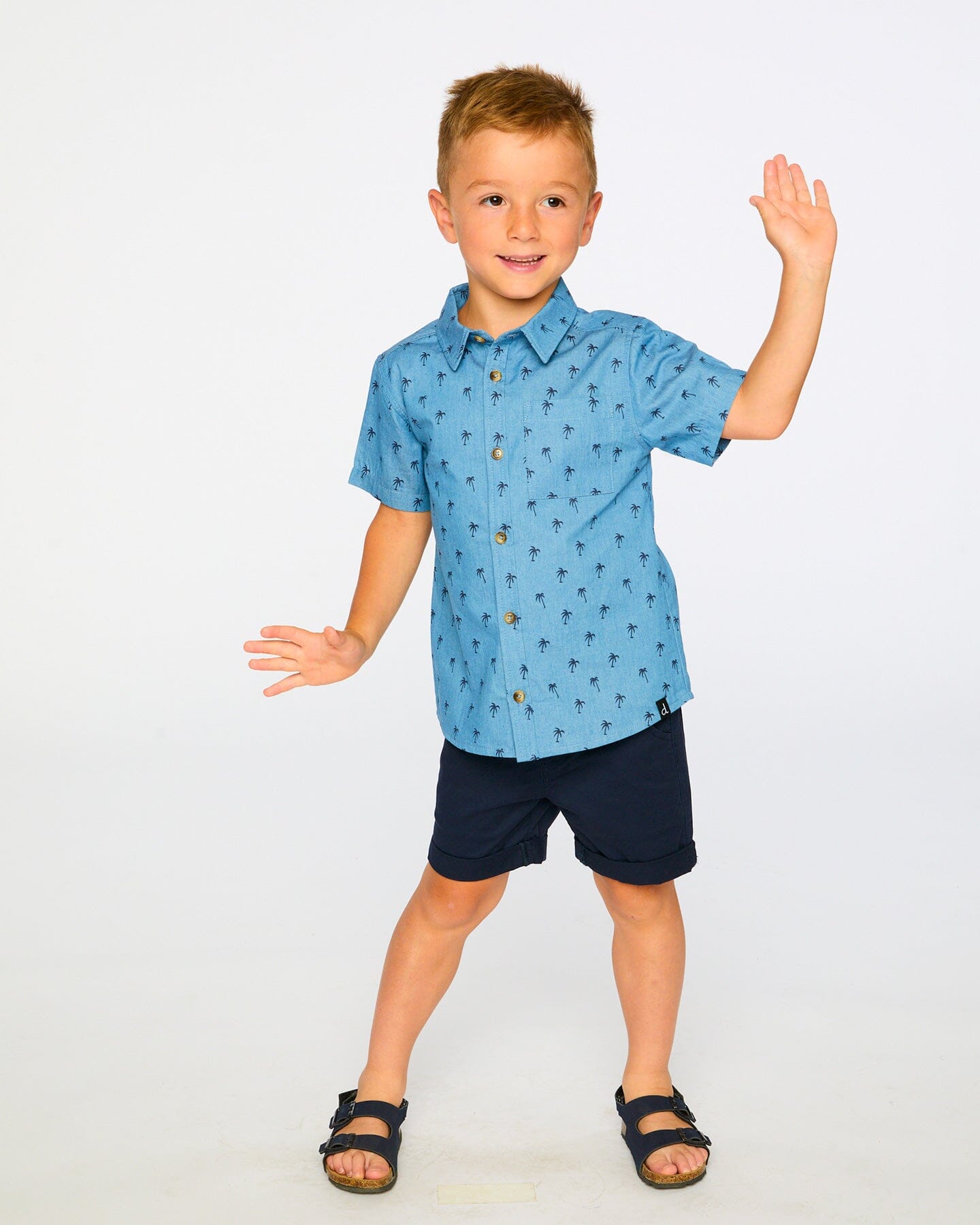 Short Sleeve Chambray Shirt Blue Palm Print - Image 4