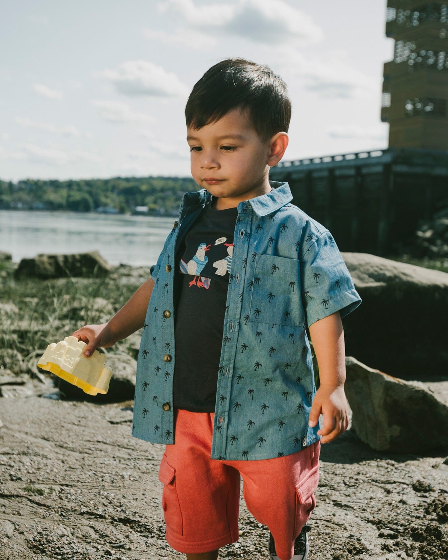 Short Sleeve Chambray Shirt Blue Palm Print - Image 2