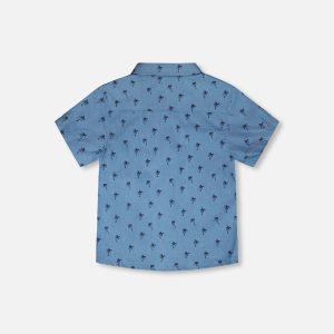 Short Sleeve Chambray Shirt Blue Palm Print - Image 5