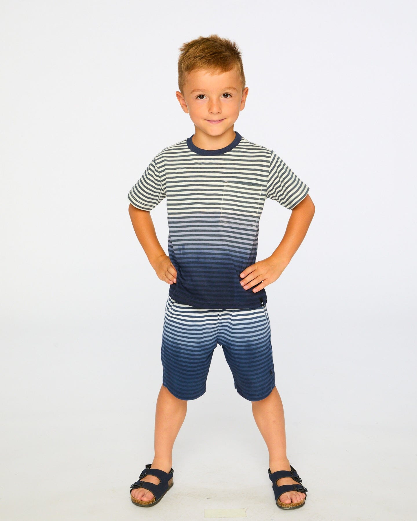 Organic Cotton Short Sleeve T-Shirt Blue Gradient Stripes - Image 4
