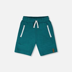 French Terry Shorts With Cross Seams Dark Turquoise