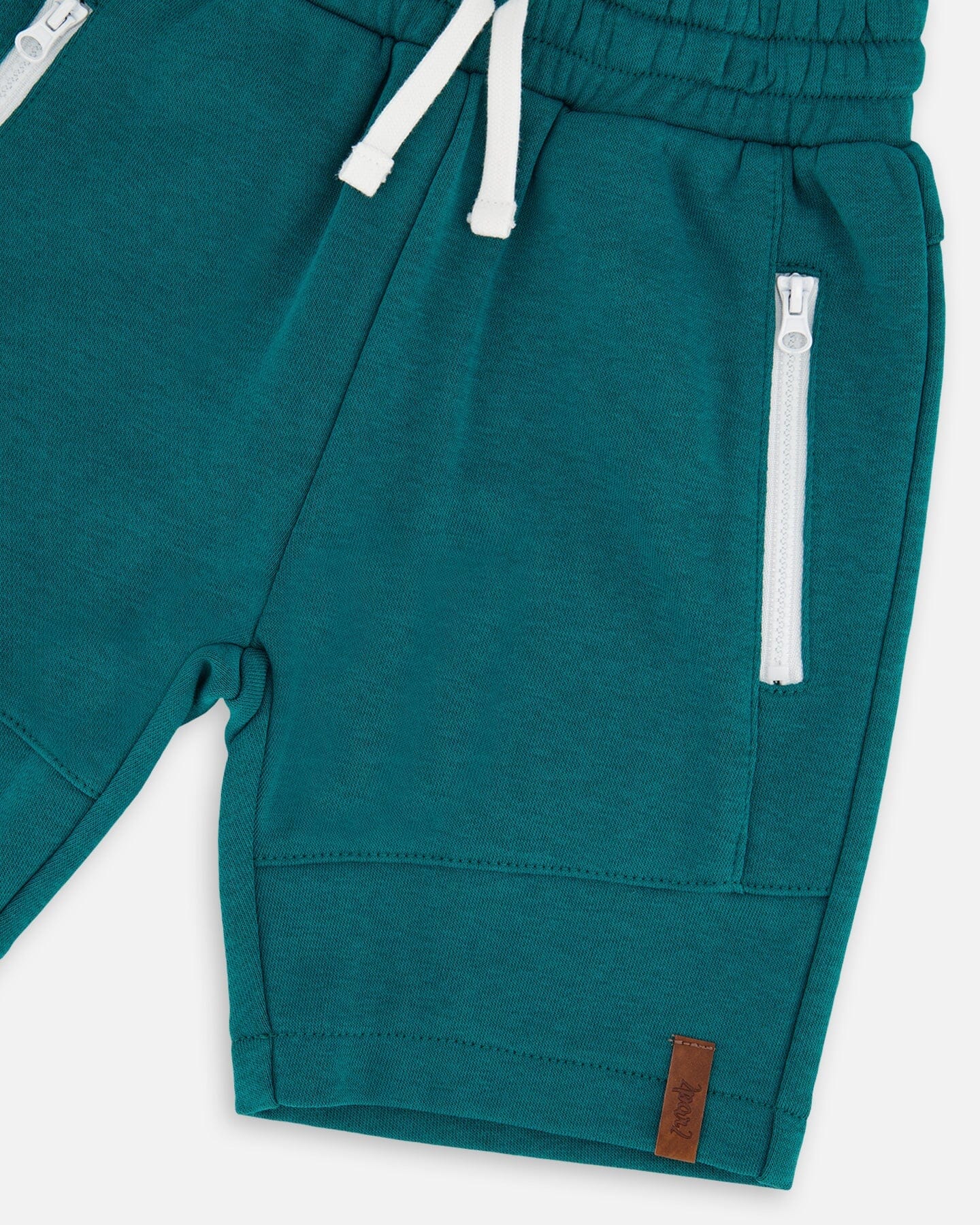 French Terry Shorts With Cross Seams Dark Turquoise - Image 4