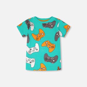 Organic Cotton Jersey T-Shirt Blue Printed Gamepads - Image 13