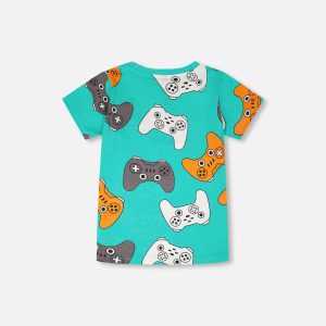 Organic Cotton Jersey T-Shirt Blue Printed Gamepads - Image 3