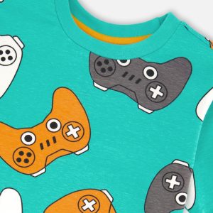 Organic Cotton Jersey T-Shirt Blue Printed Gamepads - Image 4