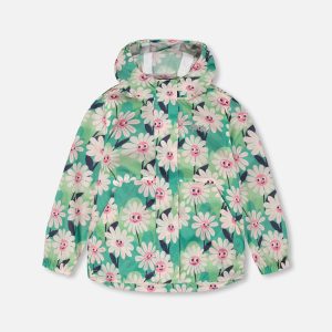 Packable Windbreaker In Polyester Green Smiling Flower Print