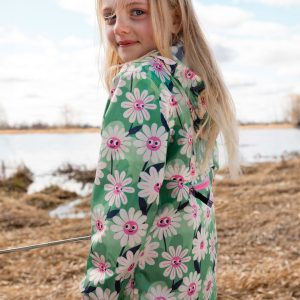 Packable Windbreaker In Polyester Green Smiling Flower Print - Image 4