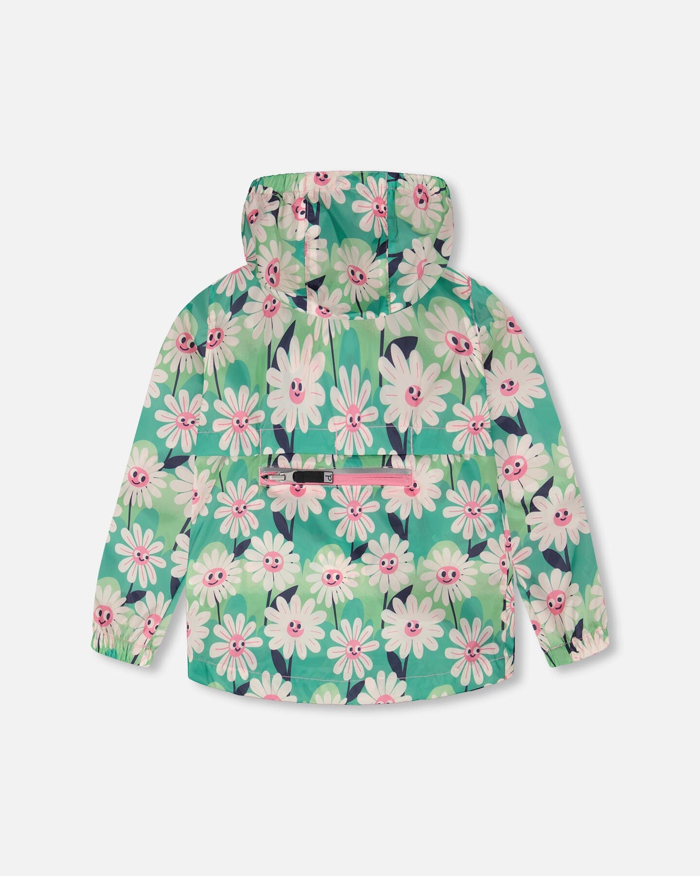 Packable Windbreaker In Polyester Green Smiling Flower Print - Image 3