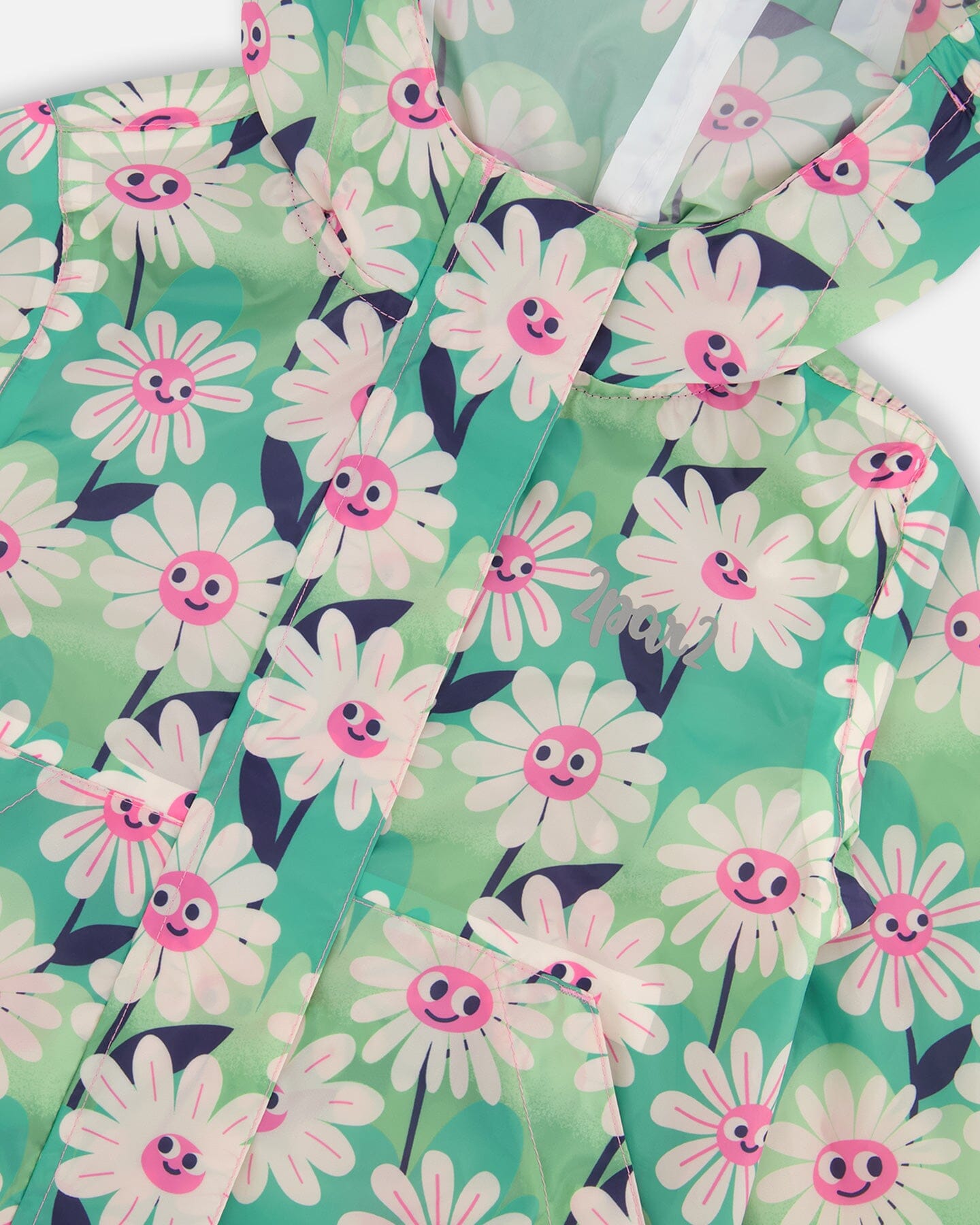 Packable Windbreaker In Polyester Green Smiling Flower Print - Image 5