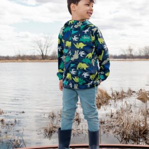 Packable Windbreaker In Polyester Blue Dinosaur Print - Image 3