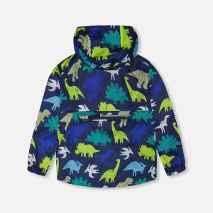 Packable Windbreaker In Polyester Blue Dinosaur Print - Image 4