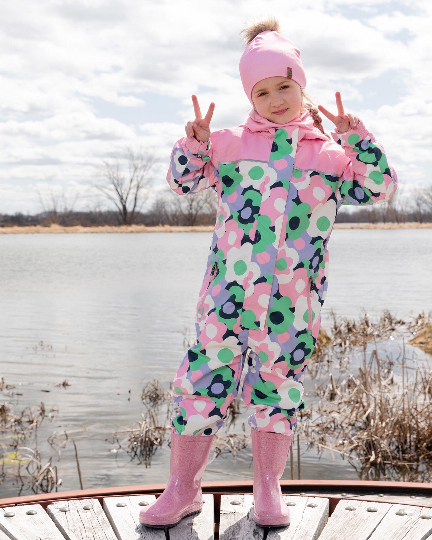Kids Mid-Season One-Piece Outerwear Black Printed Flowers - Image 2