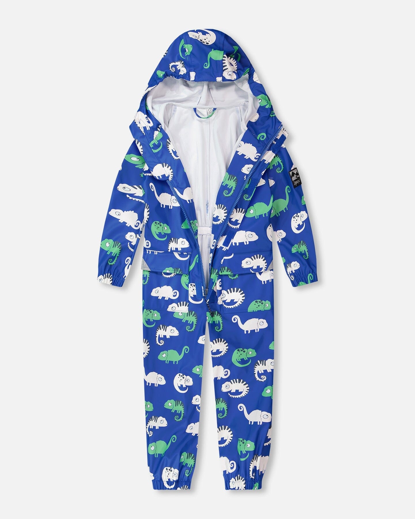 Blue rain jumpsuit with color-changing chameleon print - Image 3