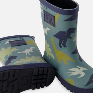 Rain Boots In Natural Rubber Green Dinosaur Print - Image 3