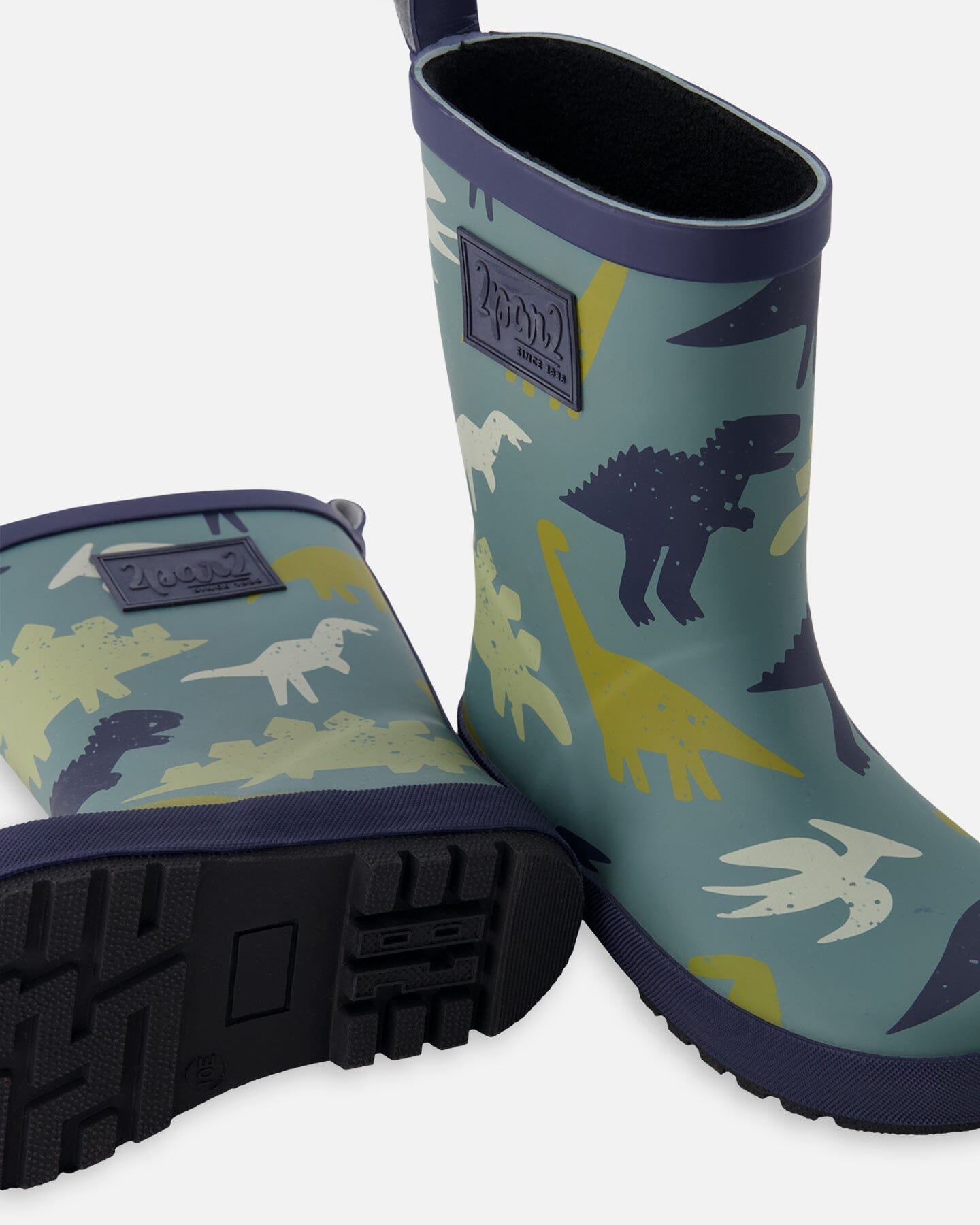 Rain Boots In Natural Rubber Green Dinosaur Print - Image 3