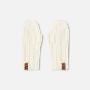 Ribbed Knit Mittens Off White - Image 5