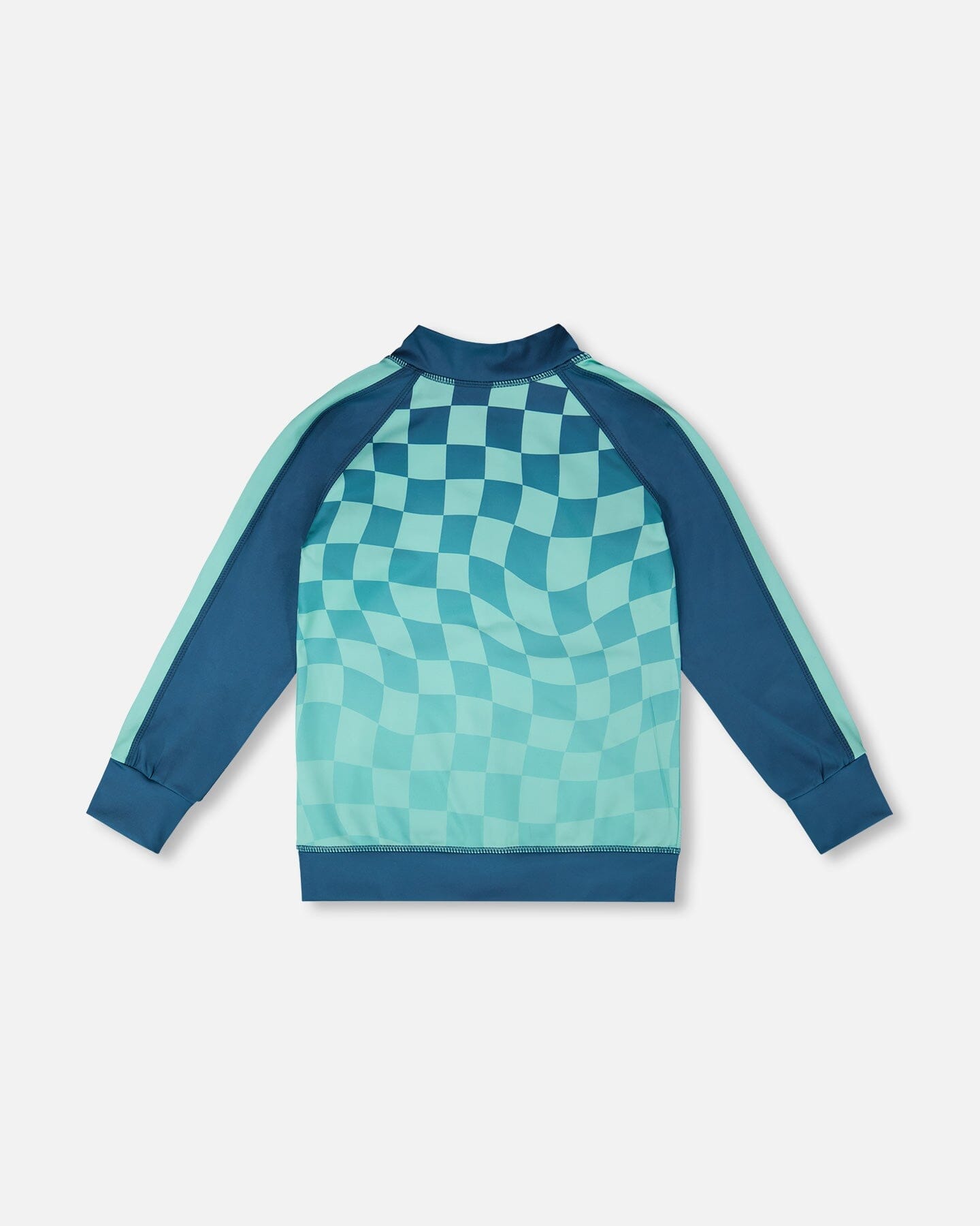 Full Zip Athletic Cardigan In Recycled Polyester Teal Printed Checkerboard - Image 2