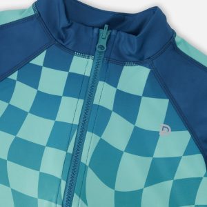Full Zip Athletic Cardigan In Recycled Polyester Teal Printed Checkerboard - Image 3