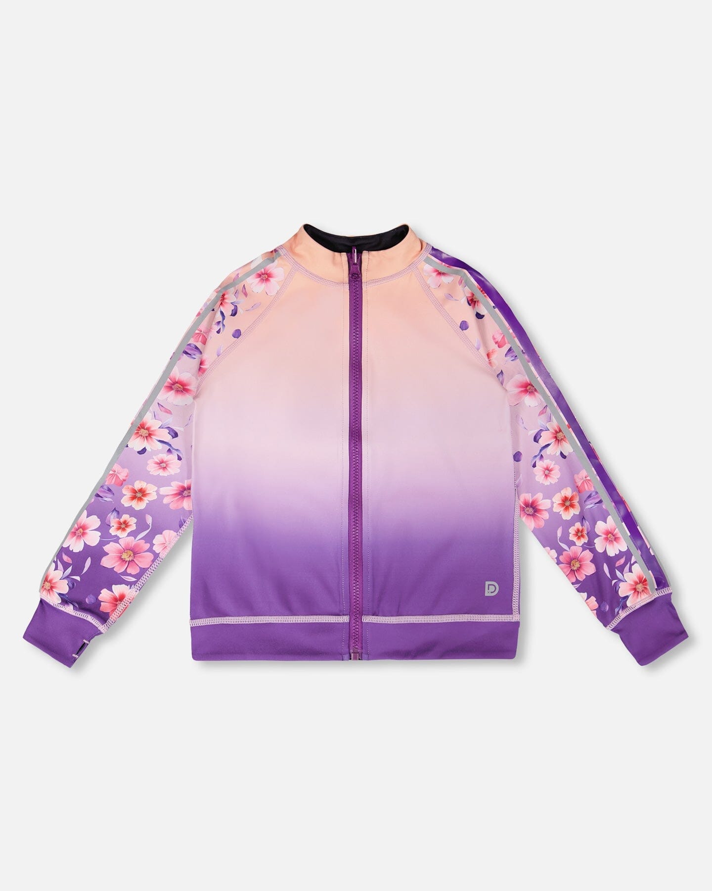 Full Zip Reversible Athletic Cardigan In Recycled Polyester Pink To Mauve Gradient