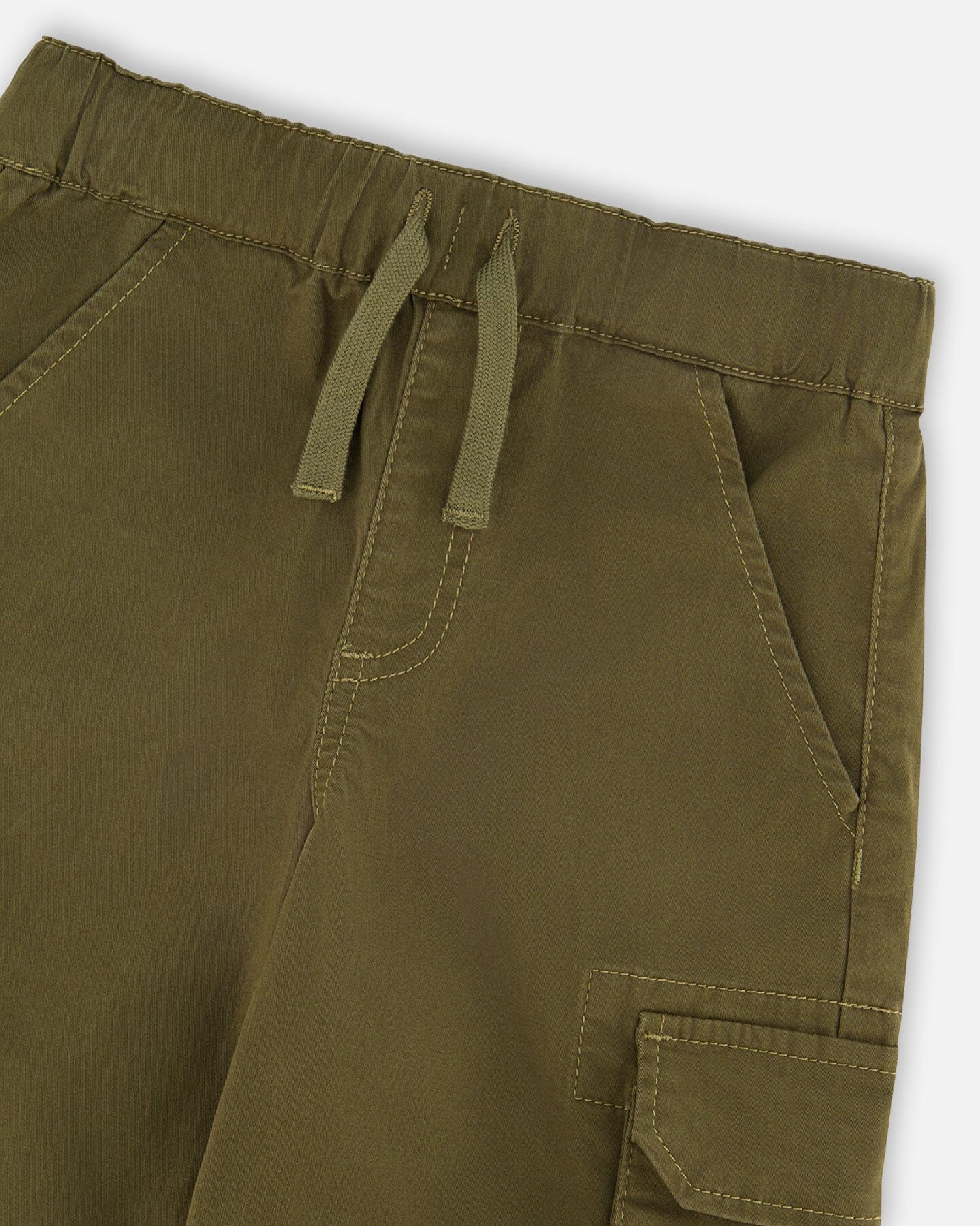 Stretch Twill Bermuda With Cargo Pockets Dark Khaki Green - Image 5