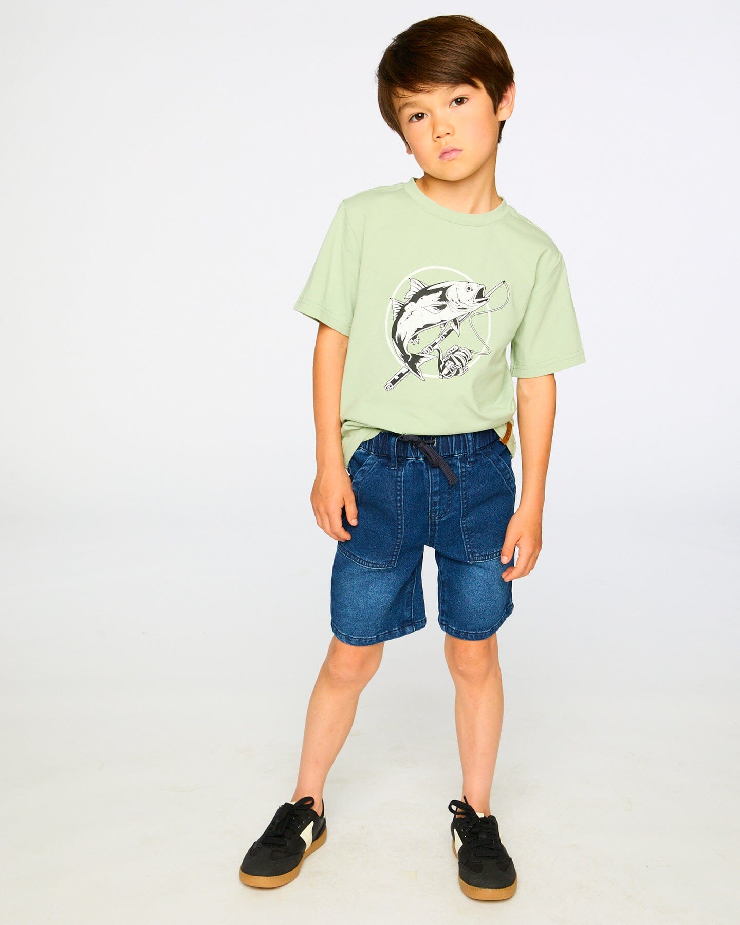 French Terry Navy Blue Denim Shorts - Image 3