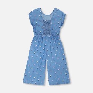 Chambray Jumpsuit Blue Flower Print - Image 9
