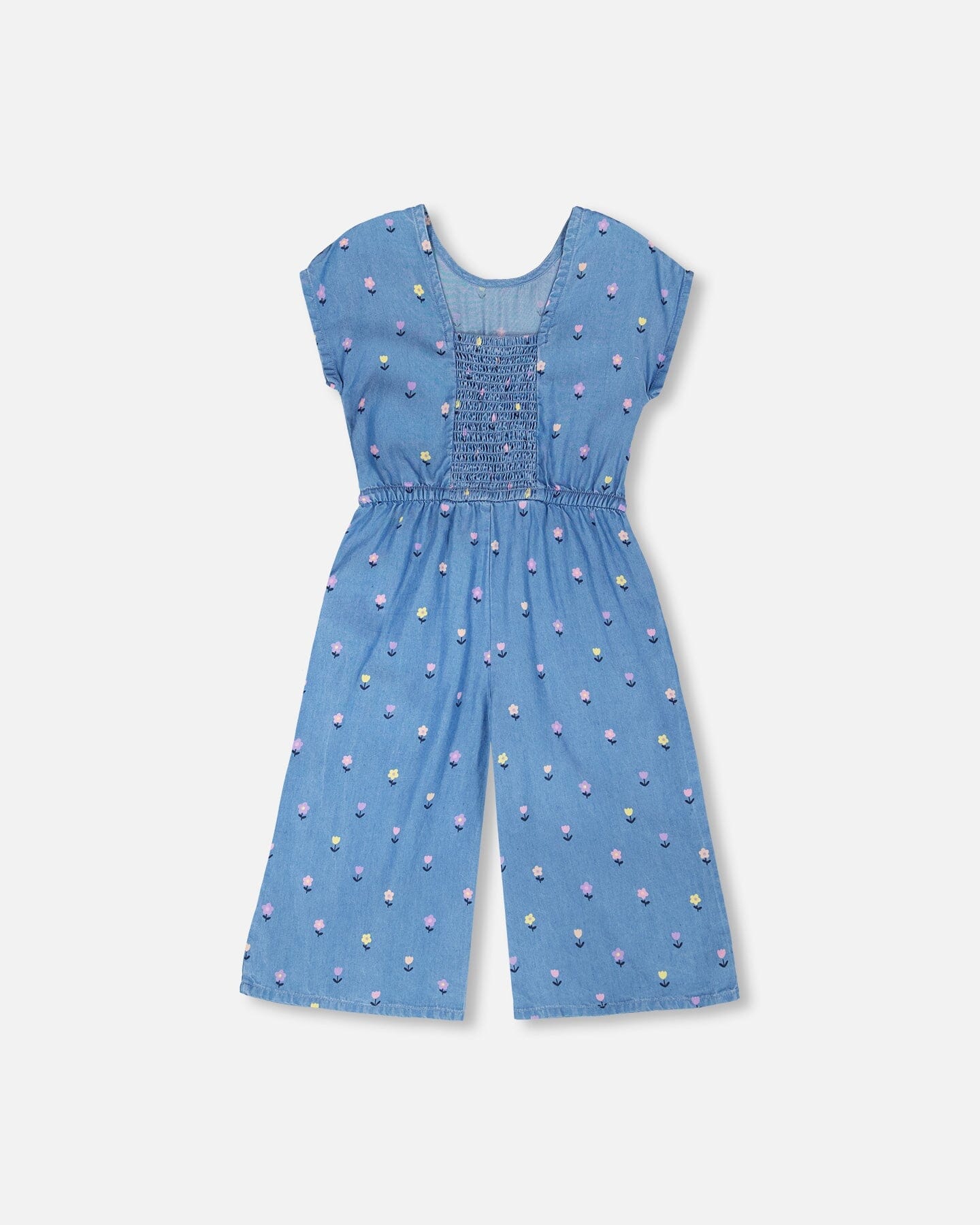 Chambray Jumpsuit Blue Flower Print - Image 10