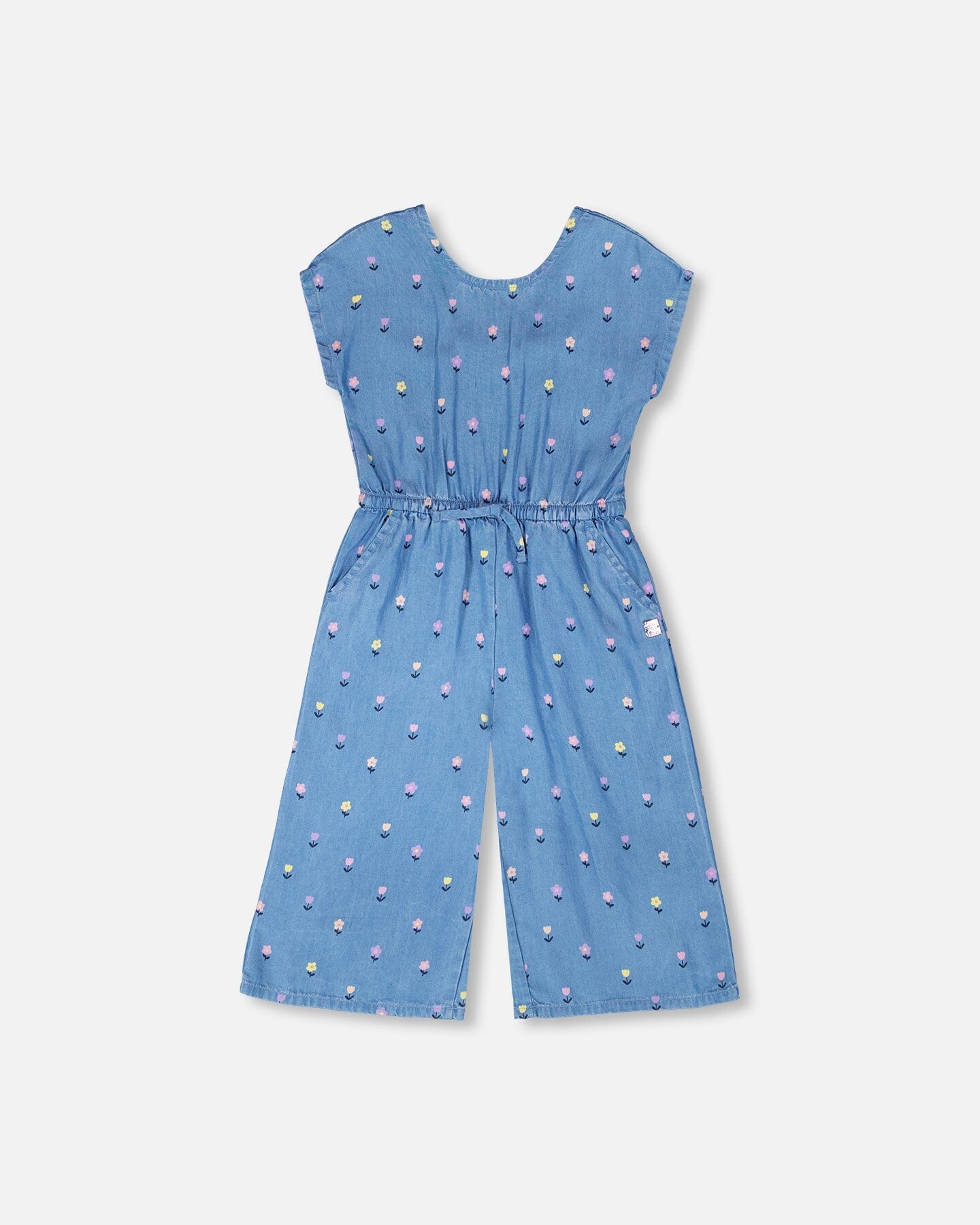 Chambray Jumpsuit Blue Flower Print - Image 3