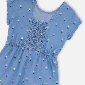 Chambray Jumpsuit Blue Flower Print - Image 4