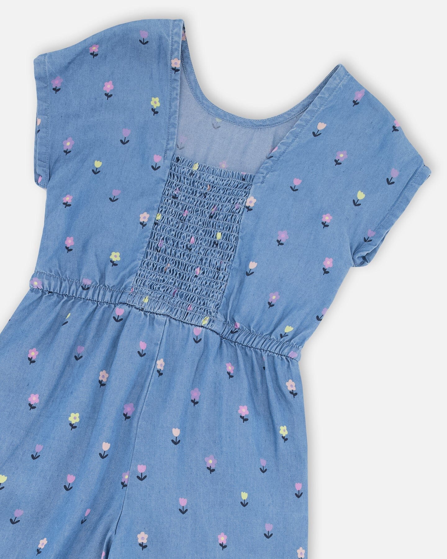 Chambray Jumpsuit Blue Flower Print - Image 4