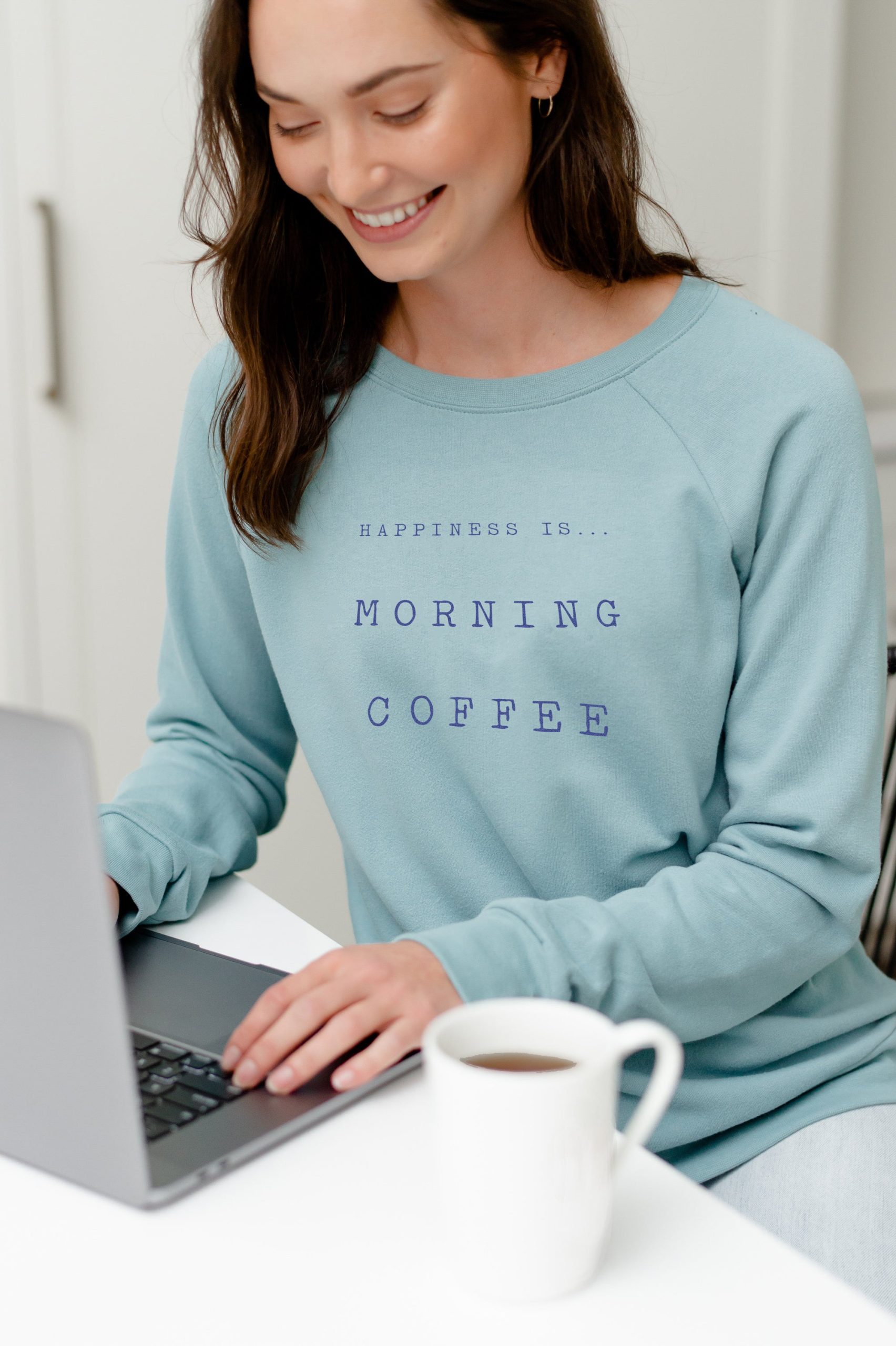 Women's Coffee Crew Sweatshirt, Teal - Image 2