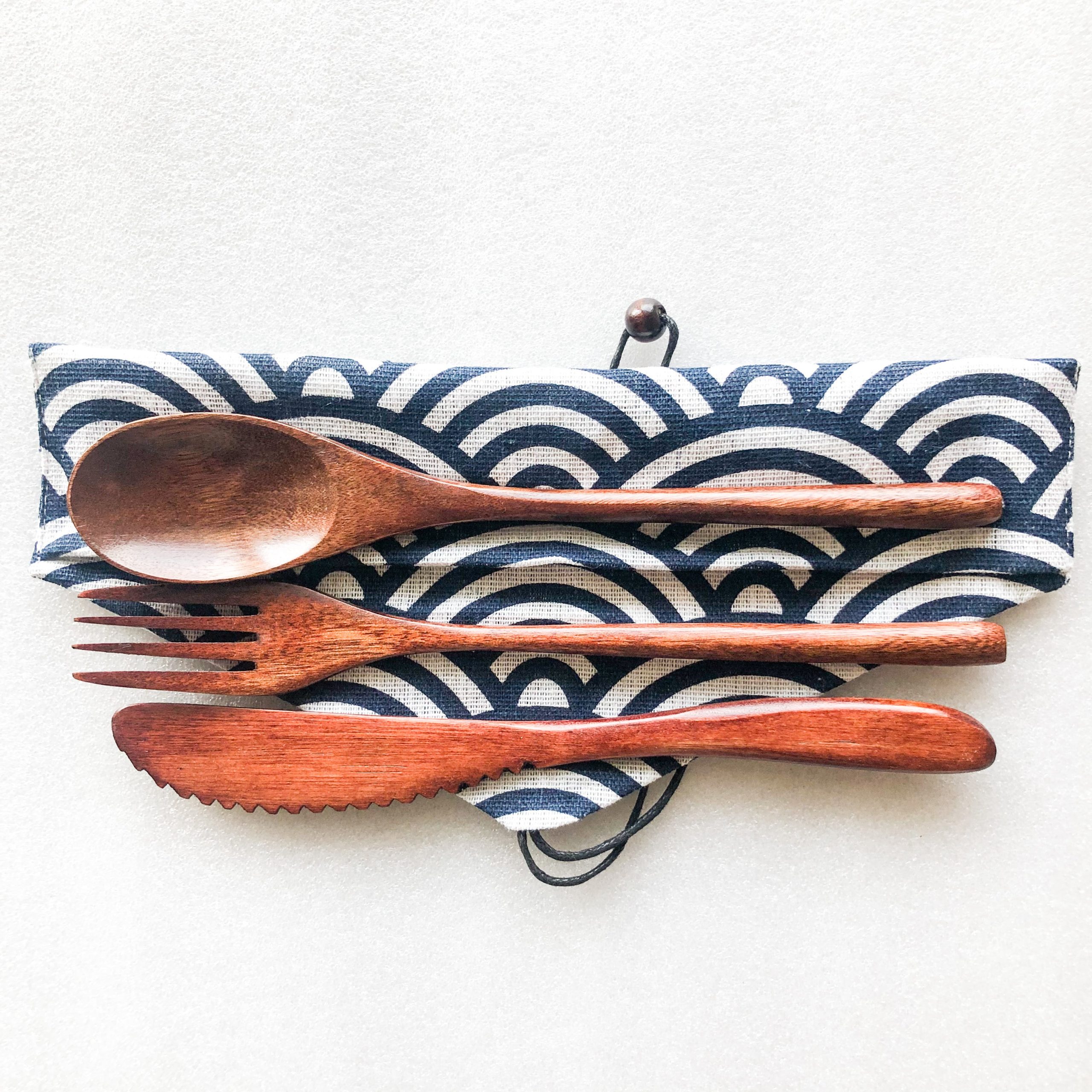 Smile Boutiques Japanese Wooden Cutlery Set – Natural Nanmu Wood Utensils
