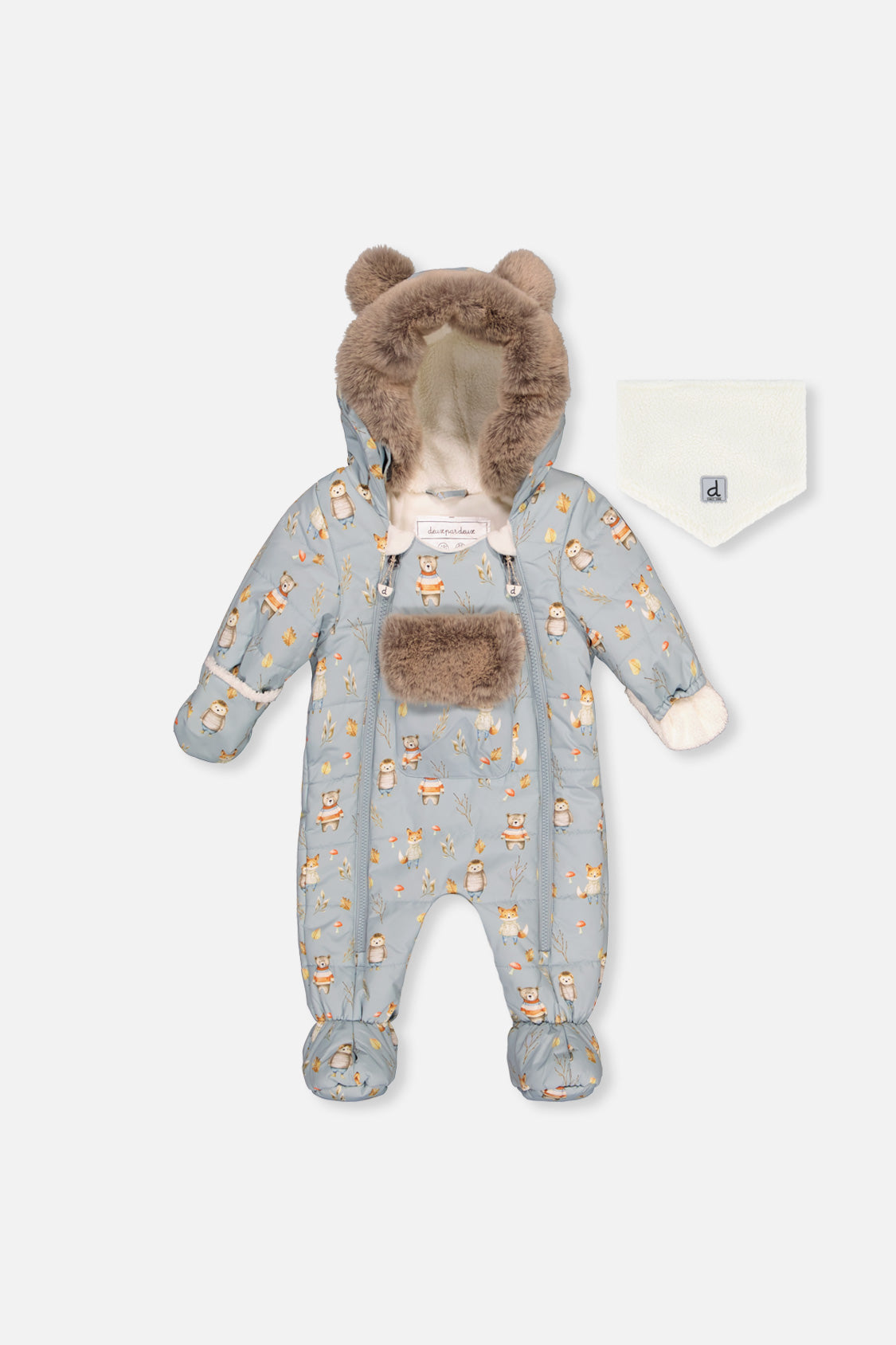 Baby One Piece Snowsuit Adapted For Car Seats Blue Animal Print - Image 8