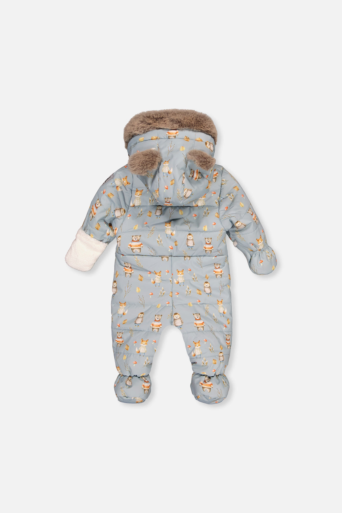 Baby One Piece Snowsuit Adapted For Car Seats Blue Animal Print - Image 2