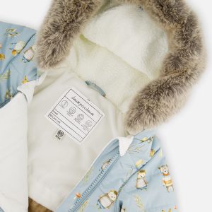 Baby One Piece Snowsuit Adapted For Car Seats Blue Animal Print - Image 4
