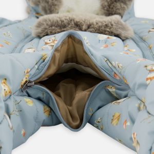 Baby One Piece Snowsuit Adapted For Car Seats Blue Animal Print - Image 5
