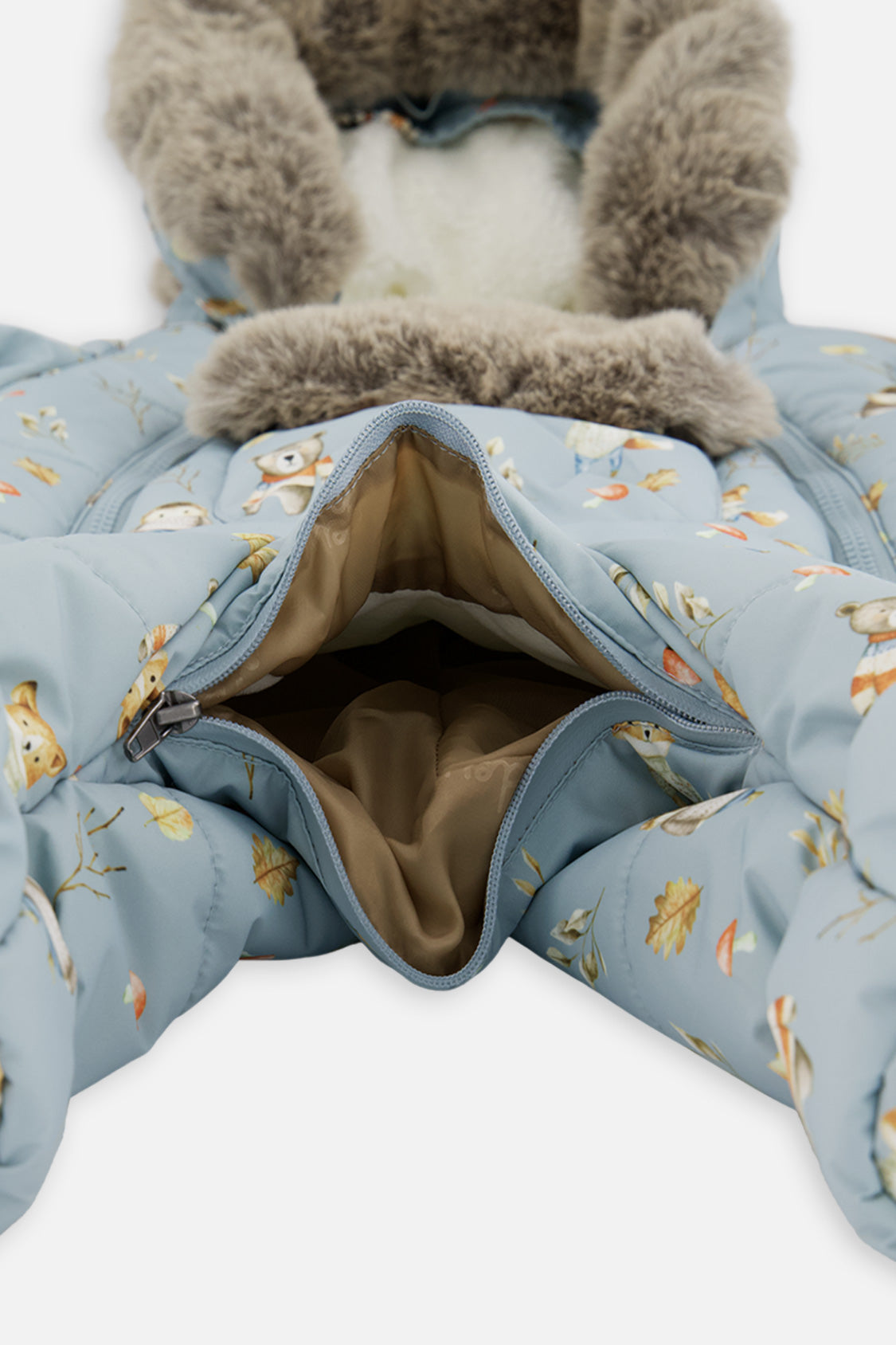 Baby One Piece Snowsuit Adapted For Car Seats Blue Animal Print - Image 5