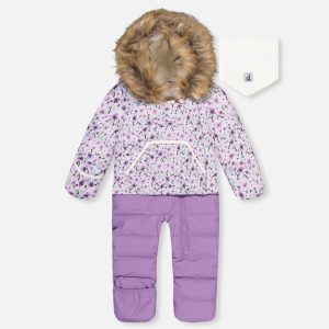 Baby Snug One Piece Snowsuit Adapted For Car Seats Purple Printed Mini Flowers