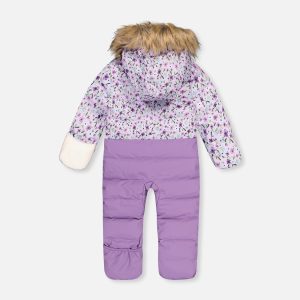 Baby Snug One Piece Snowsuit Adapted For Car Seats Purple Printed Mini Flowers - Image 5