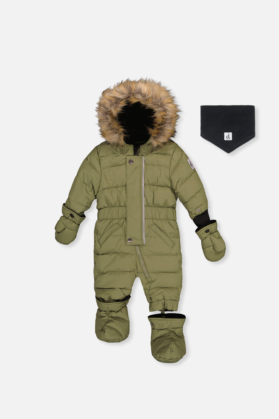 Baby Original One Piece Puffy Snowsuit With Removable Mittens And Boots Olive Green - Image 11